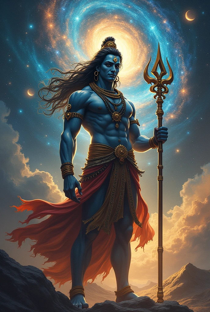 Lord shiva with trisulam and universe 