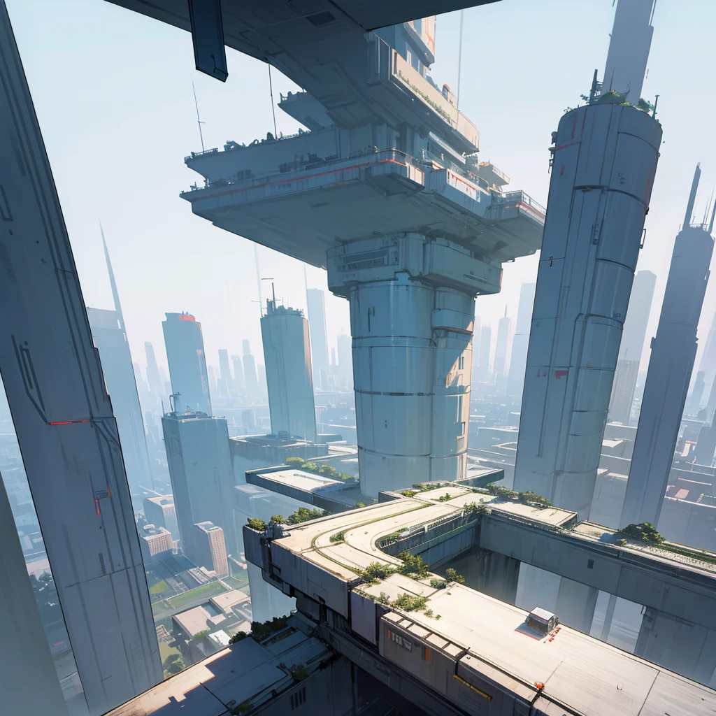 View of a landscape of a mega metropolis city with a futuristic retro future science fiction style with large buildings and large skyscrapers of sizes of 900 meters high that the buildings have all kinds of shapes and geometric shapes and not only rectangular shapes but all kinds of shapes that the buildings are made of dark black metal and that the city is super technologically advanced that the city has streets and some small buildings to fill that it has a dystopia style and