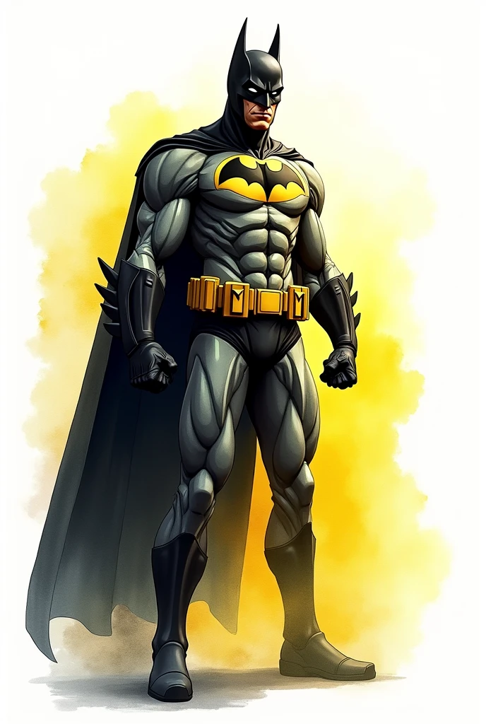 Batman watercolor art yellow and black on a solid white background 