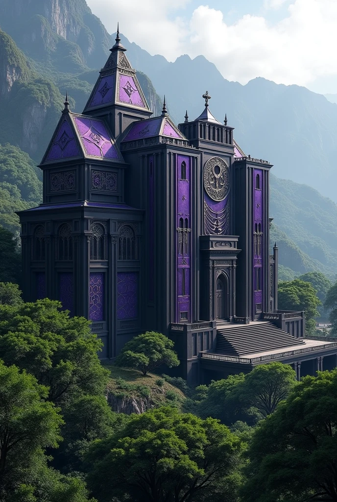 A villa for black panther with his symbols .the colour of the house is the combinations of black and purple.