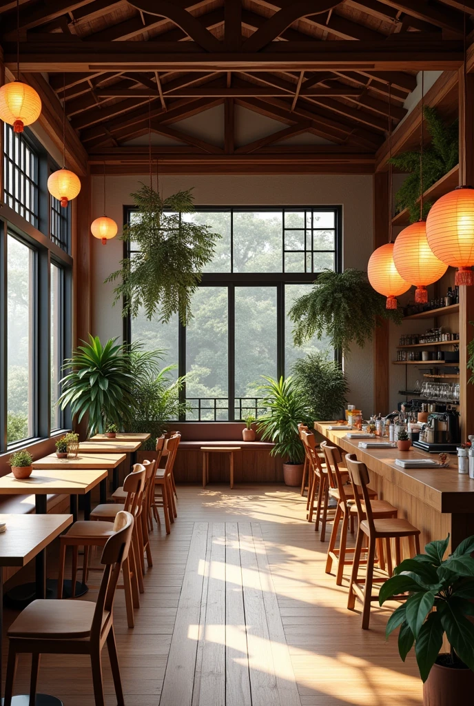 An Asian lounge style internet cafe with a coffee area, area of study, Work area or zone such as meeting rooms and spaces for socializing with board games or consoles