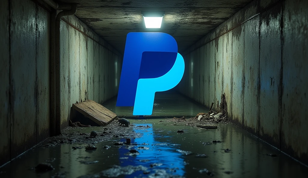 PayPal logo in the middle of a dirty sewer