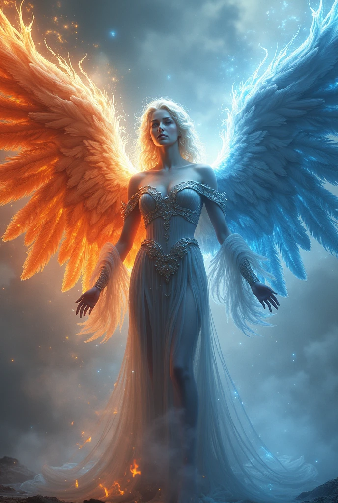 Archangel with wings of fire and ice
