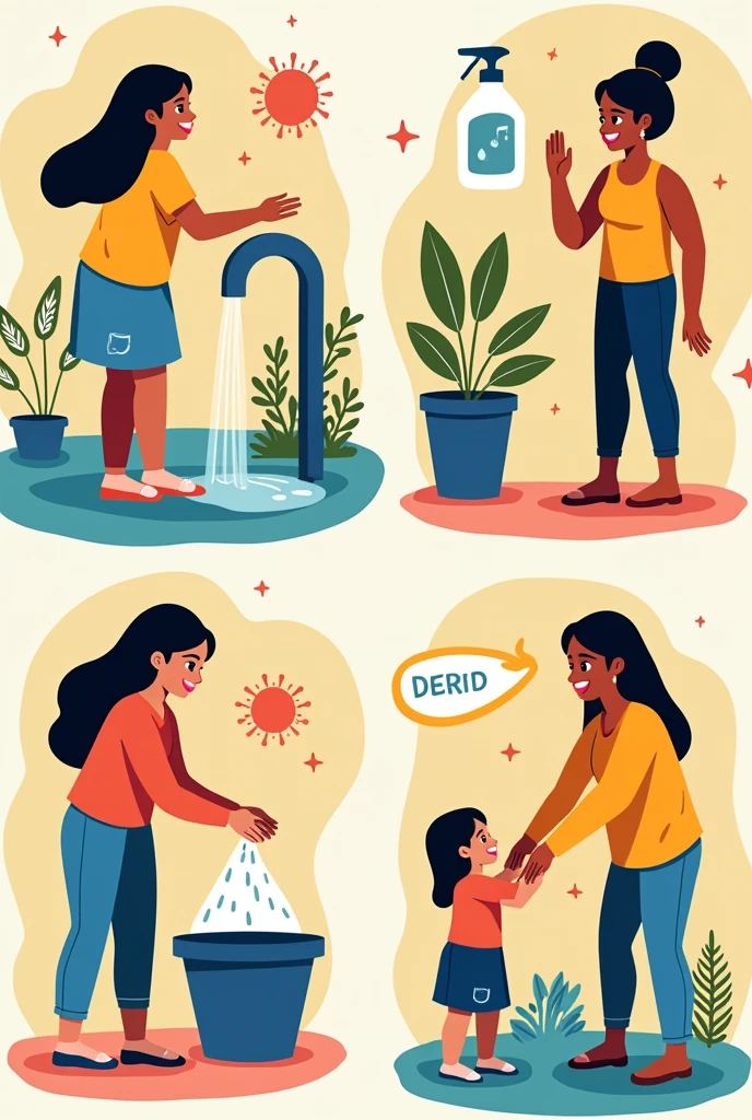 Create me images about health and hygiene for disease prevention with lyrics in Spanish