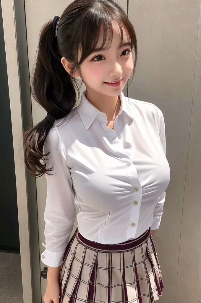 cute、Large Breasts、、g cup、((blouse、Checked Skirt、Student blazer))、Random Hairstyles、Random Engraving Pose、sweating profusely、Blushing、((whole body))、Sweat dripping、White skin、smile、((sweating))、One girl, ((Various poses、Various hairstyles))、((Beautiful feet))