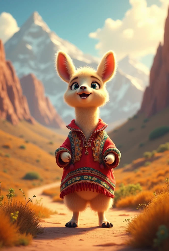 Peruvian vicuña in animation singing with Peruvian flag clothing