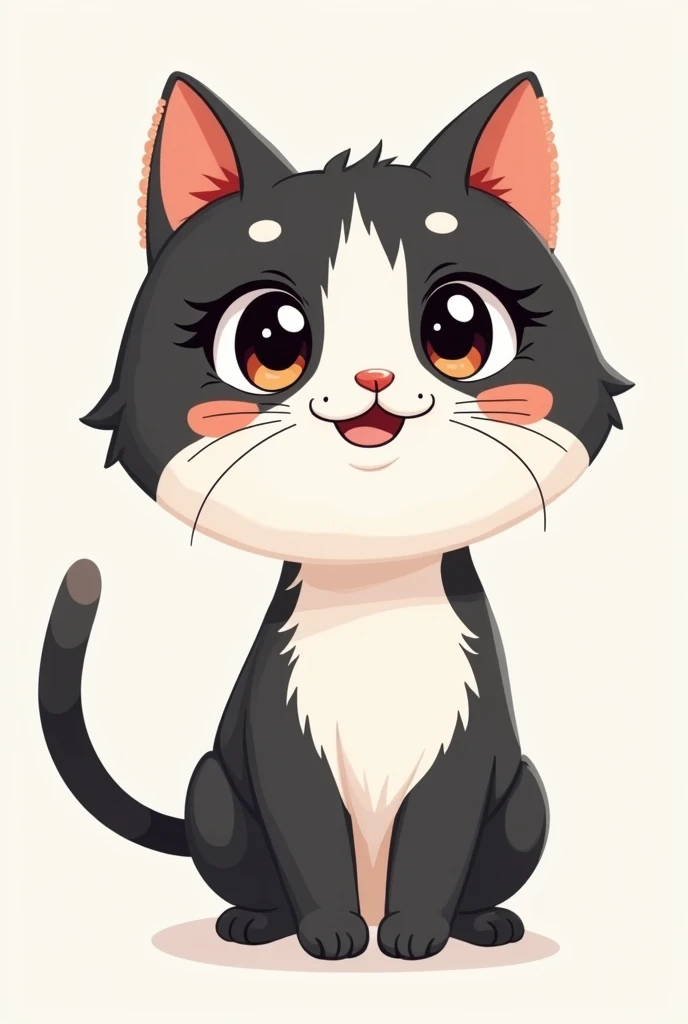 Cute cartoon cat, black and white profile picture


