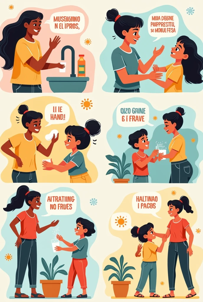 Create me images about health and hygiene for disease prevention with lyrics in Spanish