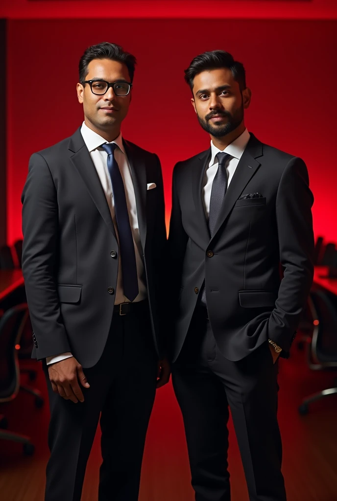 2 Bangladeshi bog wearing formals posing for LinkedIn red light in background