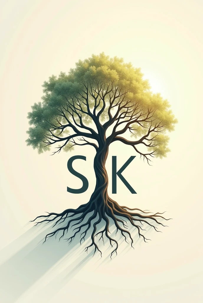 I need a logo that conveys elegance and value and that, when you look at it, you know that it is a psychology professional. I would like you to use the logo or a tree symbolizing the roots and their shadow. You can also add the acronym SKM. It's great. I like it, but I want it to show the roots and the letters are too grotesque. I want them to be simpler. I want something more real, deeper and more shadowy. Now, add the psychology symbol. I want something more delicate. The lettering is so rude. Continue with this tree, but make the tree on a beautiful, sunny day and change the lettering to SK. Add the psychology symbol or cult to the tree and let this tree represent calm, relief, sophistication, rest, small and delicate. Make the letters more delicate and small. Use two sophisticated colors that draw attention. Make the tree more with the psychology symbol hidden in the tree. I want it to be on a sunny day and have shadows. This tree has to be huge with huge roots. Continue like this, but make it more real and humanized.