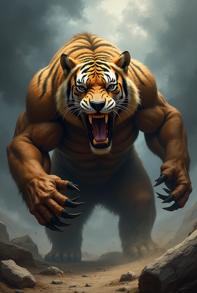 Make a mix pic of  tiger plus  bear in extreme angry mood