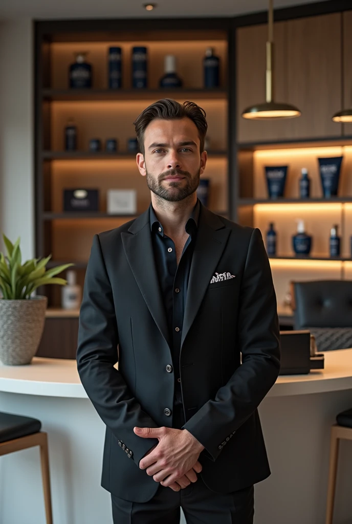 Create a corporate image for me with the name of a company called Sampaiio with male aesthetic care 
