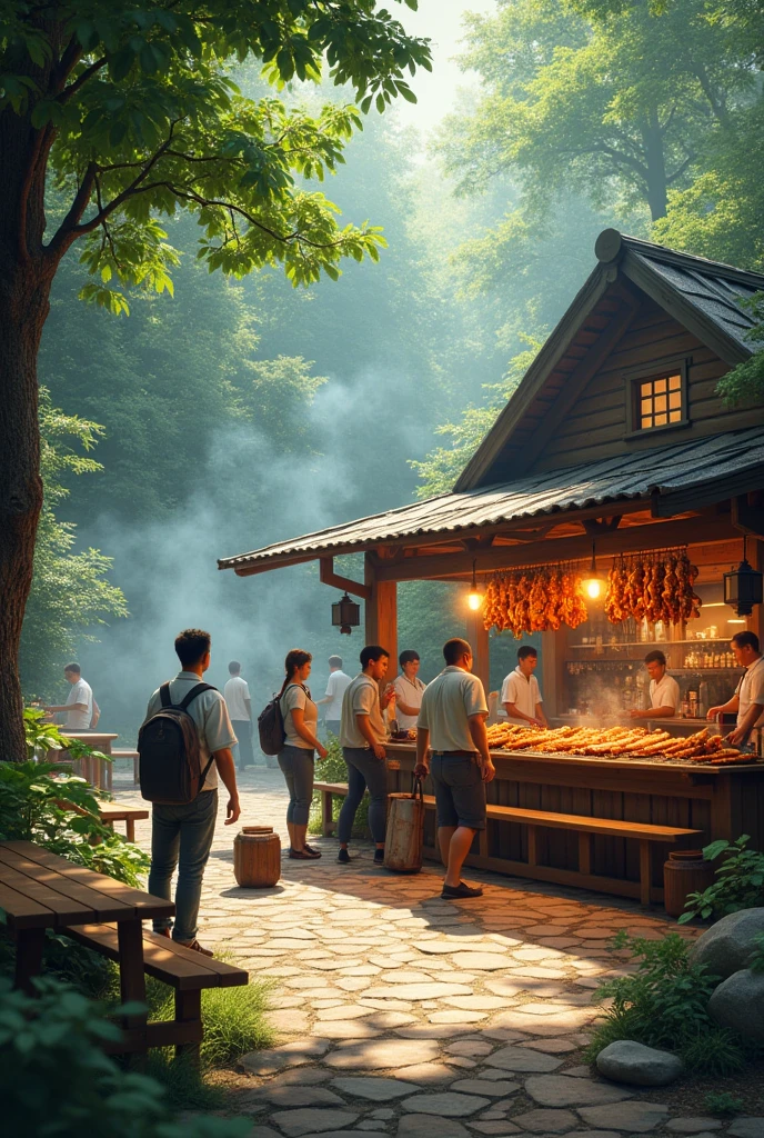 Roasts of the Forest . Roast chicken and barbecue on skewers shop