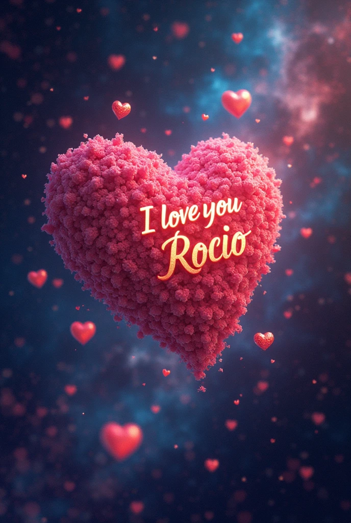 Image with the word in Spanish I love you Rocio in an image in the universe with hearts