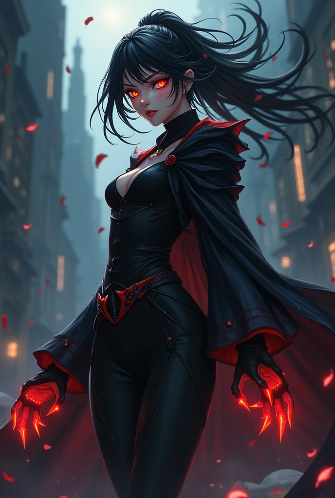 anime girl, strong, evil and powerful with