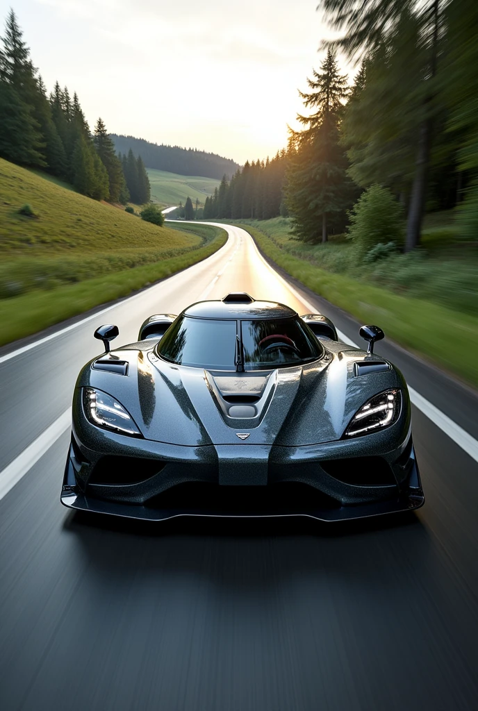 Create a Koenigsegg Regera at very high speed on the road