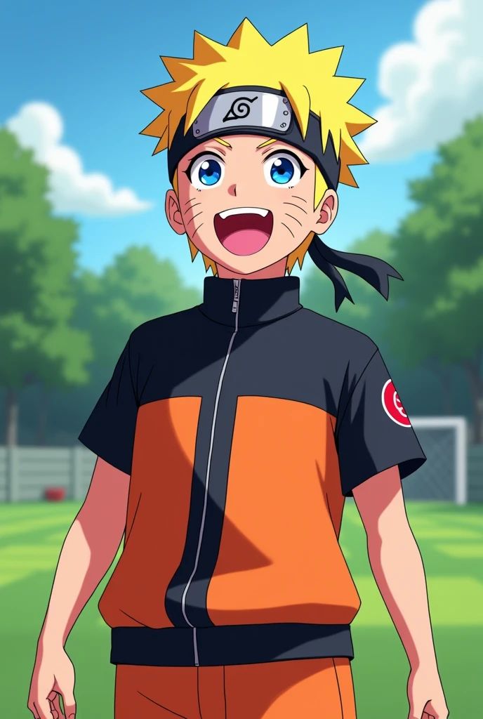 Naruto uzumaki is smiling in RCB cricket jersey