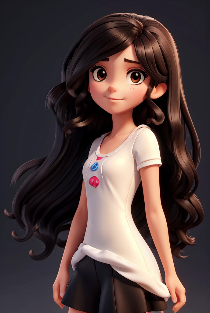 Brunette Cake Topper, long black wavy hair, Mouth pouting slightly smiling, eyes black, precise, looking straight ahead, background simply