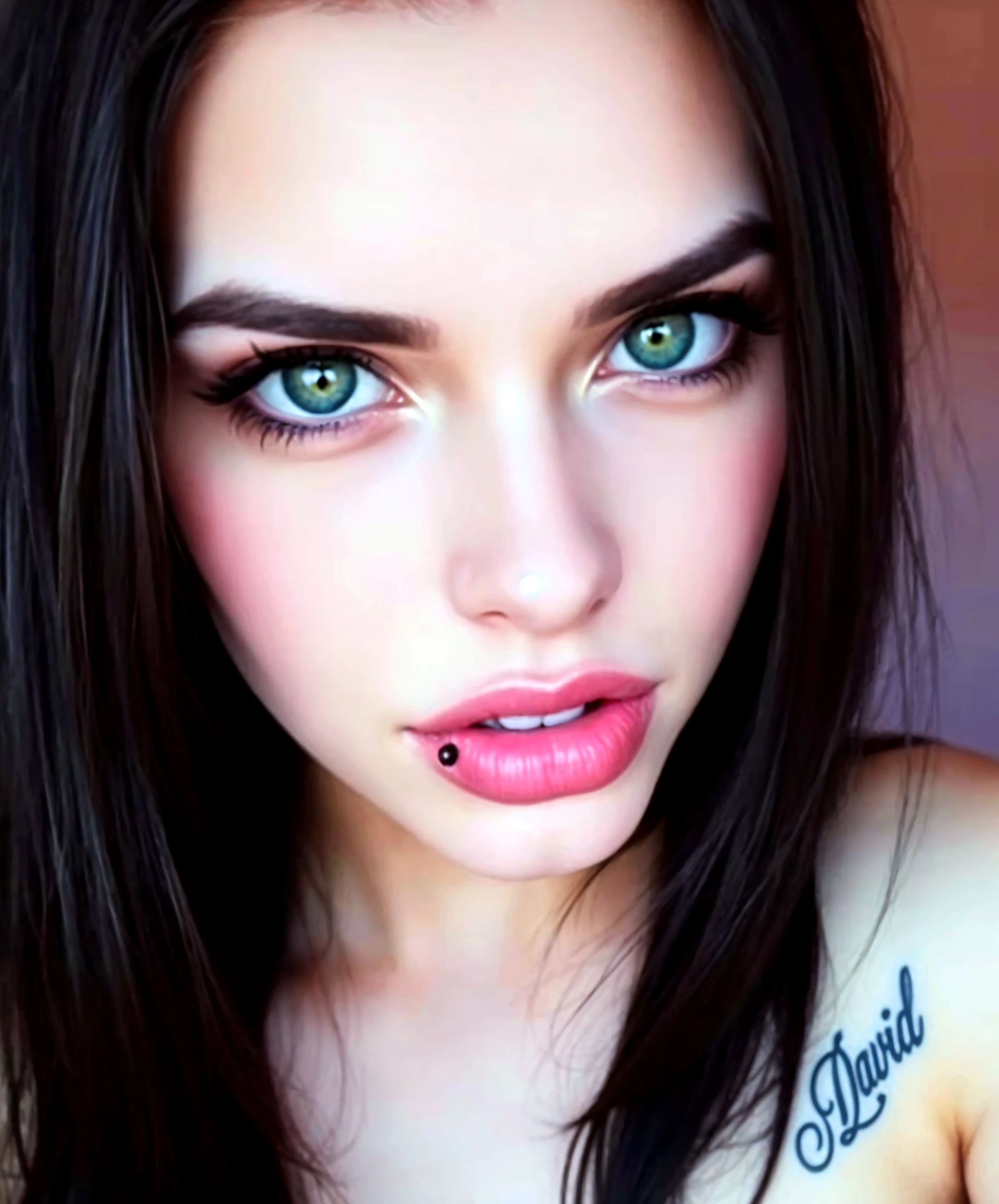 Green eyes. green long hair, beatiful face, cum in mouth, in office. BlowjobTopHeadPOVCironic Pose.