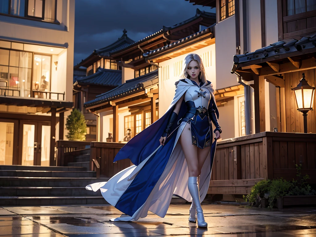 Vocaloid ~ Mortal Kombat ~ V - Tuber ~ Hello Kitty ~ Darkest Dungeon ~ ice priestess with long white hair, icy white eyes. wearing a  fantasy glowing ornate armored priestess outfit, and thigh highs. standing in an icy forest. anime waifu. Stylish. Cute, hot, shiny. highly detailed, uhd anime wallpaper, digital cel animation