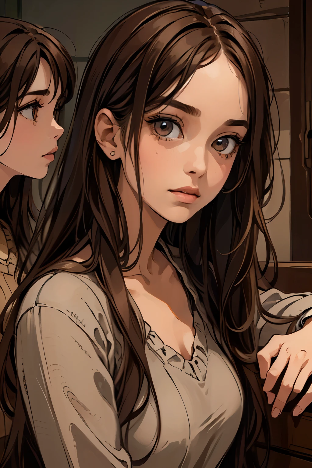 ( Absurdly , High quality , ultra detailed ) ,( hand detailed ) ,girl with her daughters, very long hair, beautiful  ( eye detailed ) ,, elegant, colorful, highest detailed, upper body ,