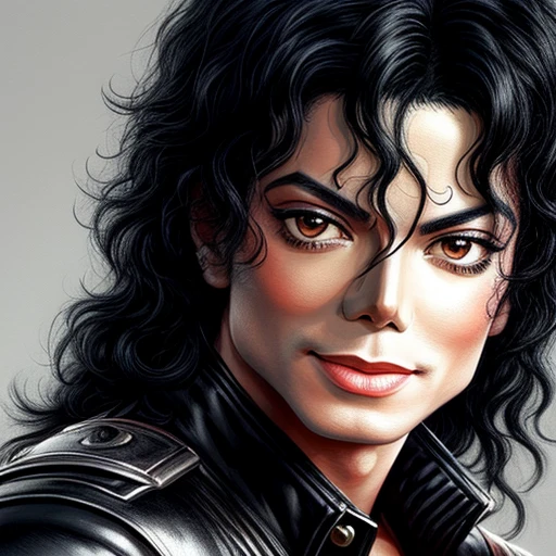 Michael Jackson with (black hair), Classic heroic style, looking closely at the camera, Classic heroic style, Fantasy, excellent UHD quality, realistic style.