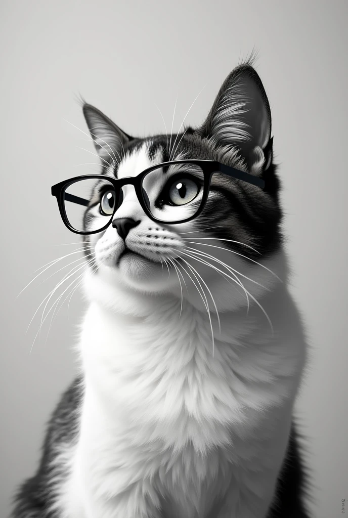 Cute realistic cat with glasses, black and white profile picture

