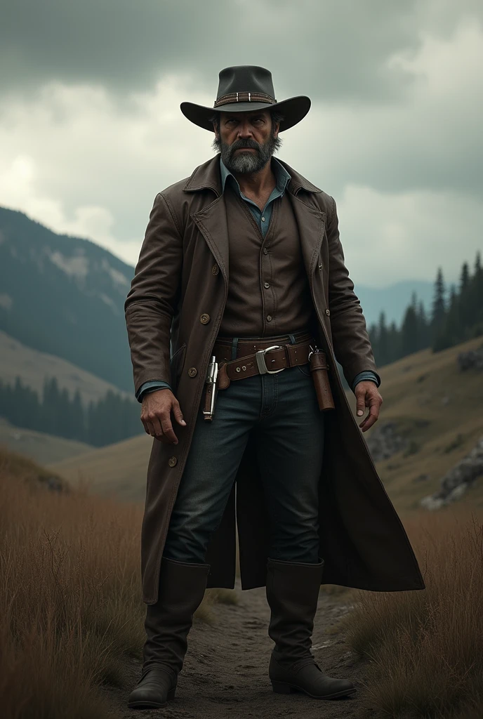 Generate a image of nikolaj coater waldau as Arthur Morgan of red dead redemption 2 