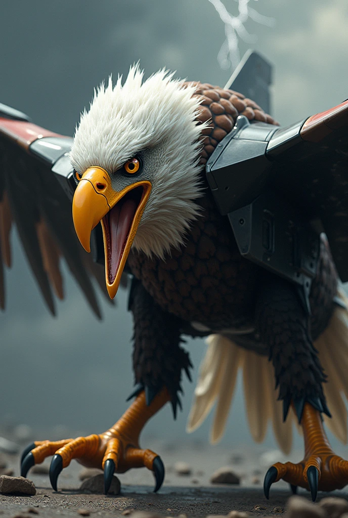 Make a mix deathly pic of fighter jet pluz eagle in angry mood