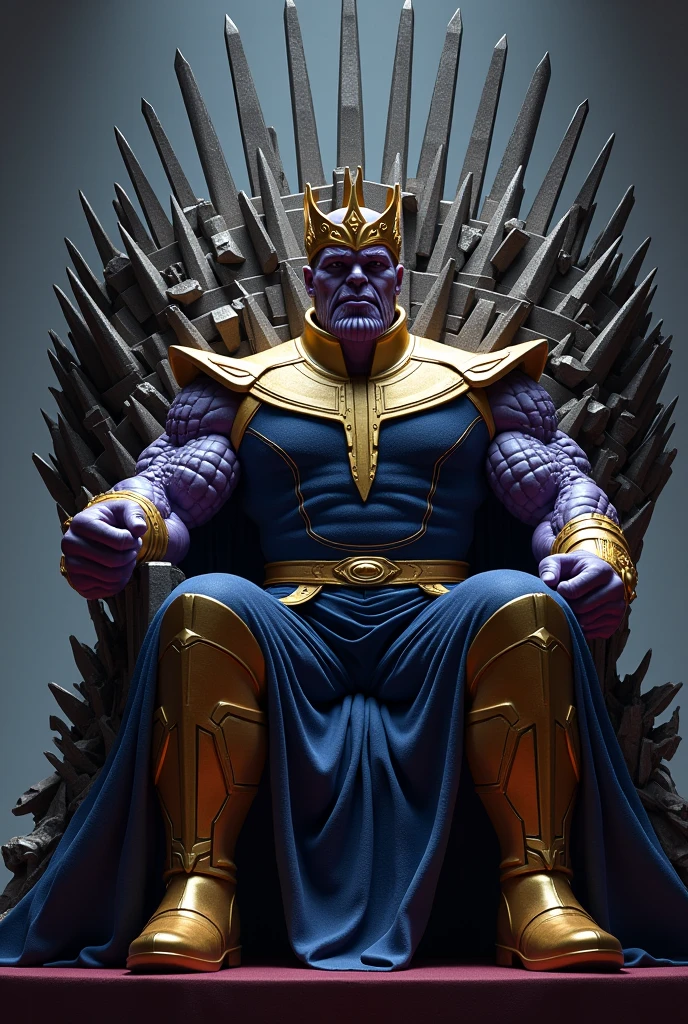 I need a picture of Thanos with the royal crown sitting on the throne from Game of Thrones.
