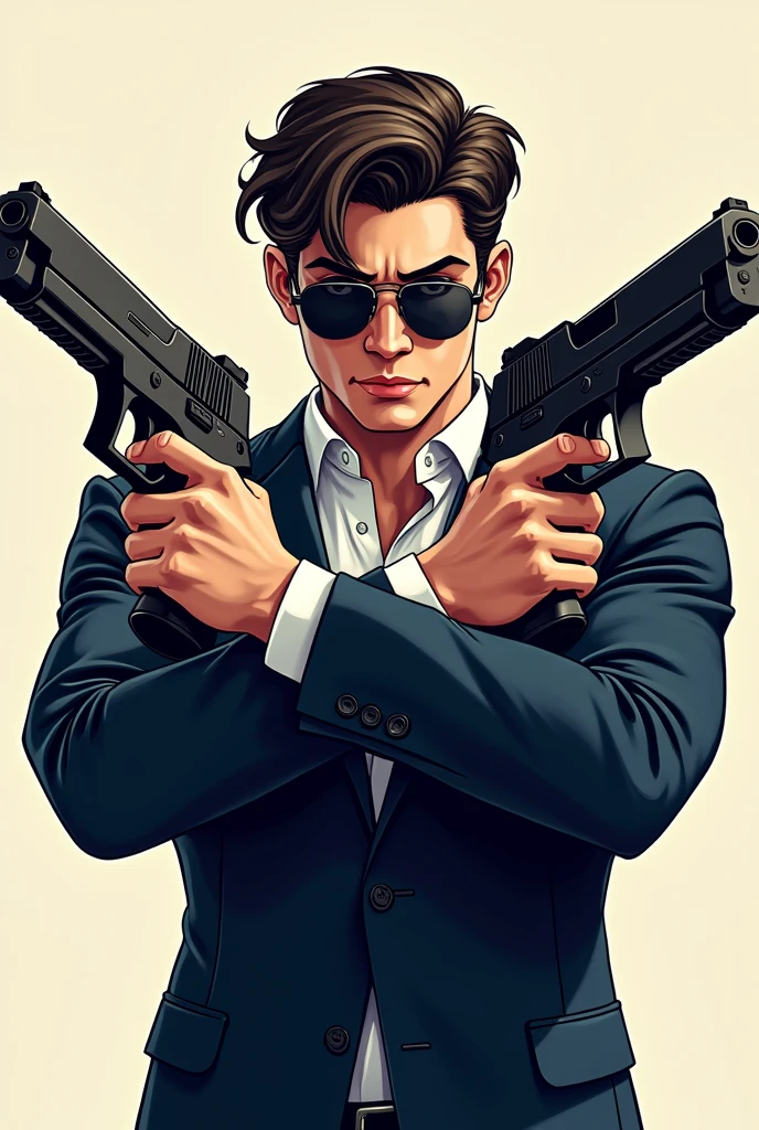 Make a logo for name Lucky with guns and stylish boy