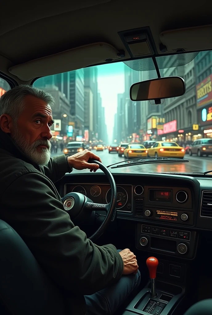 Taxi driver in his car