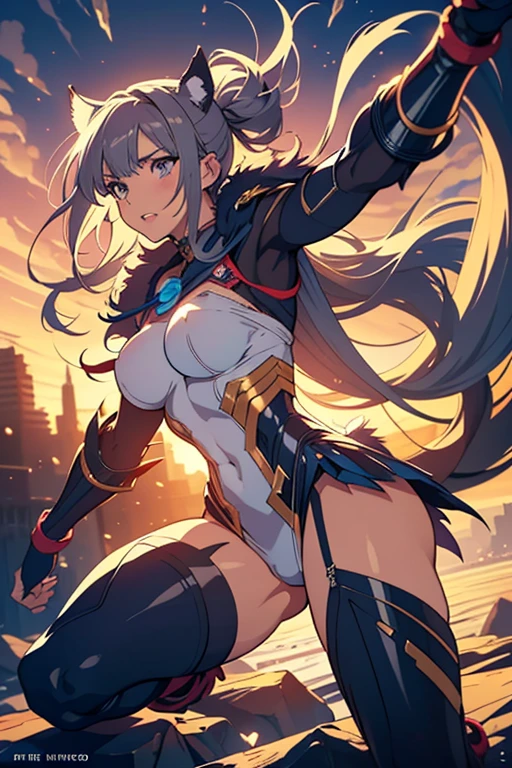 anime character with a very big ass, fighting game character, fight pose, badass pose, most strongest pose, fighting pose, muscular girl, fit girl, tifa lockhart with white hair, thicc, perfect white haired girl, commission for high res, feminine and muscular, seductive anime girl, anime woman, girl with silver hair