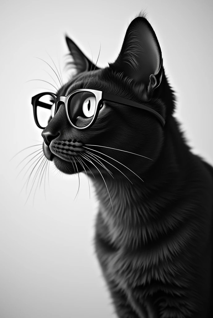 Realistic stylish cat with glasses, black and white profile picture