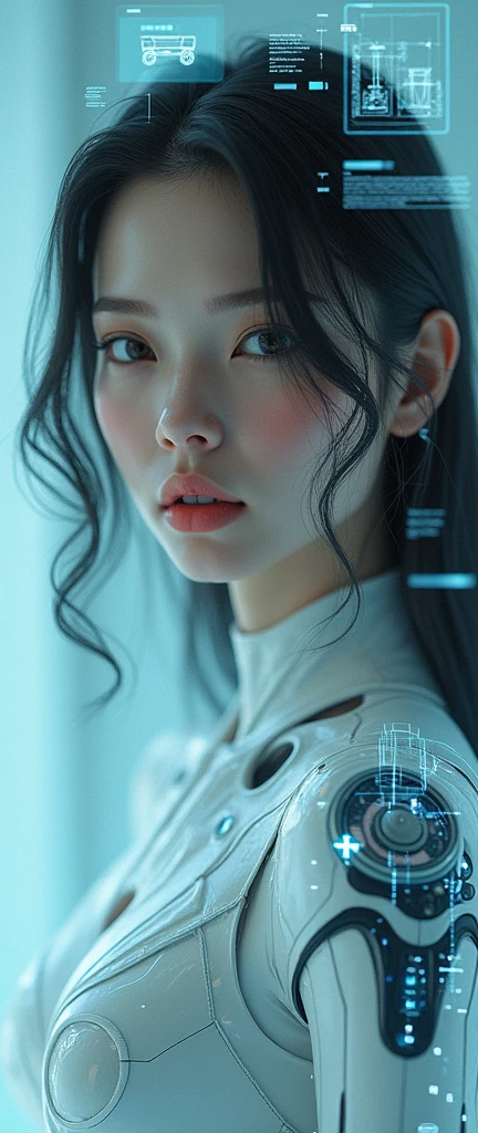 (masterpiece:1.2,exceptional quality,mirror-like,cinematic experience,photorealistic:2.0,RAW Photos:2.0,Super detailed),8k,Wallpaper,(Representation of plans through holograms:2.0),(beautiful woman:2.0),cyborg femenino,(Cyborg Feminino blueprint:2.0),(Draw the Front View:2.0),(avant-garde design:2.0),(Draw detailed plans:2.0),(Numerous notes on configuration:2.0),(beautiful face,pretty eyes,beautiful hair)