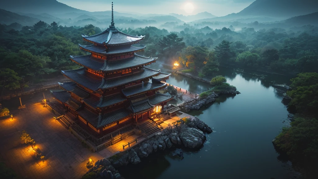 Holding a Japanese sword　Armored warrior　Japanese demon　Fantasy　temple　Late Night　moonlight　Spooky sky with fine details、masterpiece、Super detailed、High resolution、Best illustrations、Best Shadow、Complex、Depth of written boundary、(Dramatic lighting:1.4)、(From above:1.2)、Sharp Focus、Volumetric Fog、8K  UHD、Digital SLR、high quality、(Film Grain:1.4)、Fujifilm XT3、((最high quality、8kんで、masterpiece:1.3))、masterpiece、最high quality、high quality、非常に精巧な CG Unity 8k壁紙、((最high quality、8k、masterpiece:1.3))、((最high quality、16K、masterpiece:1.3))、 ((最high quality、8kんで、masterpiece:1.3))、masterpiece、最high quality、high quality、非常に精巧な CG Unity 8k壁紙、((最high quality、8k、masterpiece:1.3))、((最high quality、16K、masterpiece:1.3))、 ((最high quality、8kんで、masterpiece:1.3))、