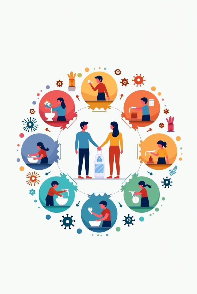 Create me an image about health and hygiene for disease prevention but without letters, only that they are images