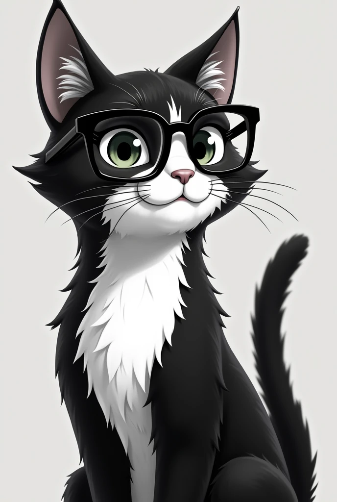 Stylish animated cat with glasses, black and white profile picture
