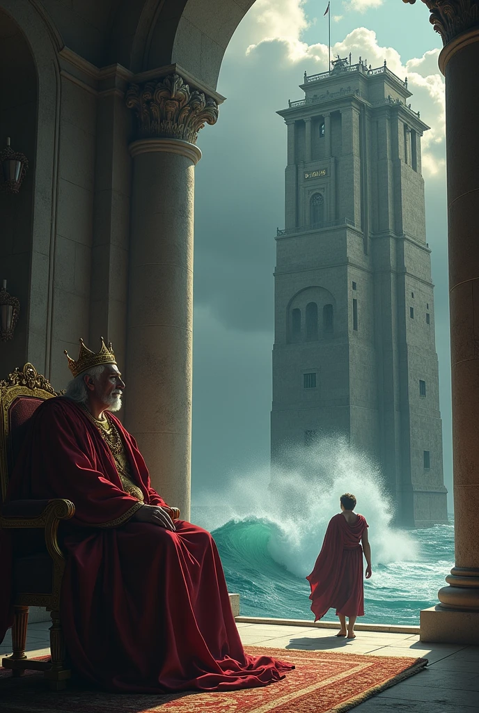 In his majestic palace, King Minos sat with a stern look and decided to detain Daedalus for fear of revealing the secrets of the labyrinth.. By his order, Daedalus was arrested and placed in a high tower overlooking the sea, where the heavy door creaked as it closed tightly behind him..