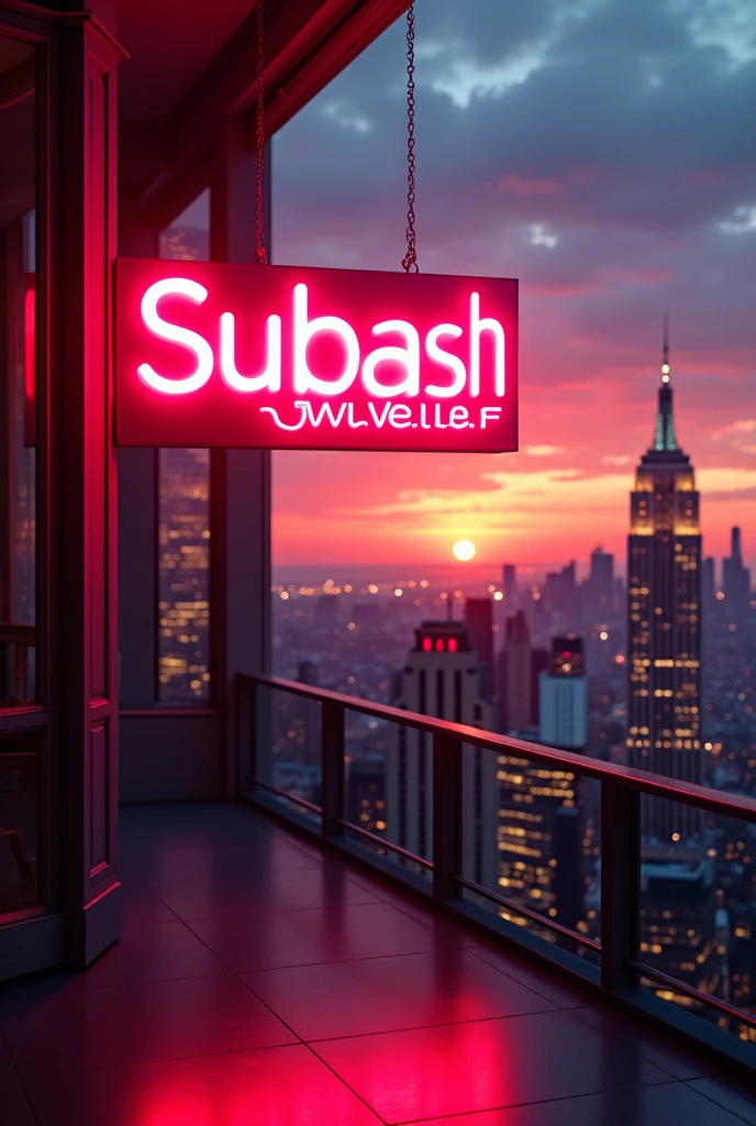 Subash Jewellery Name board at New york city with sunsets backgrounds