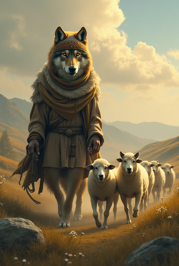 wolf with muslims cap. Lead some sheeps
