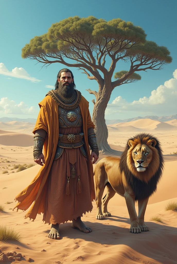 The name of Horaz in the desert with a lion and a tree