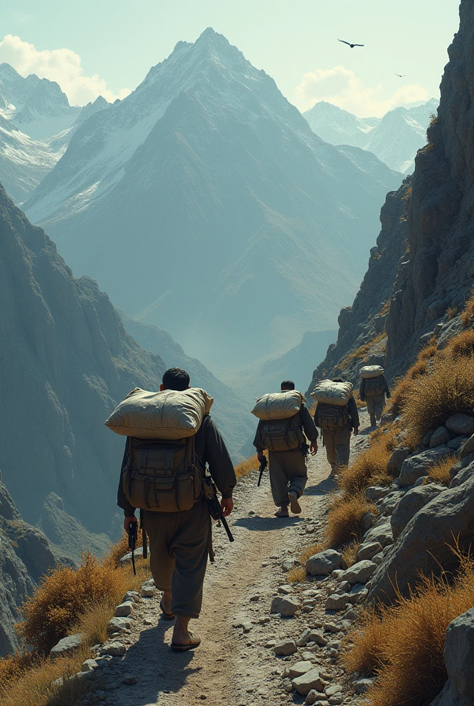 Drug smuggling by Pakistan locals using mountain path