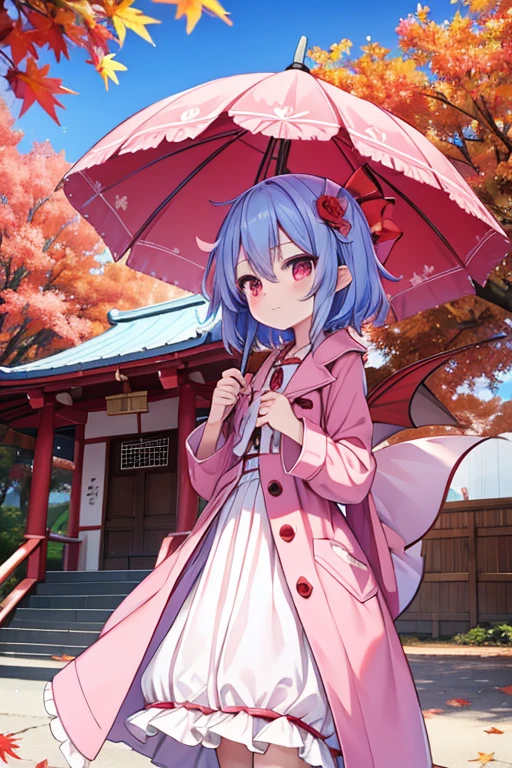 Remilia Scarlet，Blue Hair，autumn，Leisure，Pink coat，parasol，Hari Shrine