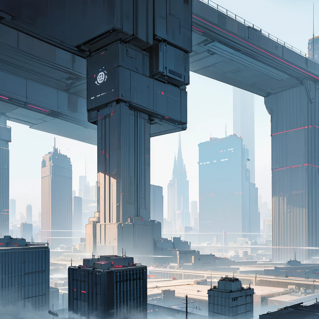 Panoramic view of a large landscape of a mega metropolis city with a futuristic retro future style with large buildings and large skyscrapers of sizes of 900 meters high that the buildings have all kinds of shapes and geometric shapes and not only rectangular shapes but all kinds of shapes that the buildings are made of dark black metal and that the city is super technologically advanced that the city has streets and some small buildings ,that it has a dystopian style and that there is fog and that the architecture of the city is that it has all kinds of shapes