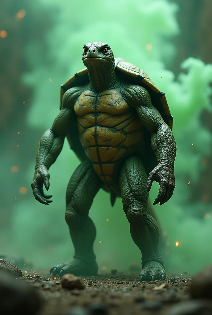 turtle,Two-legged standing,man,armature,Mysticism.,Green smoke,spark,