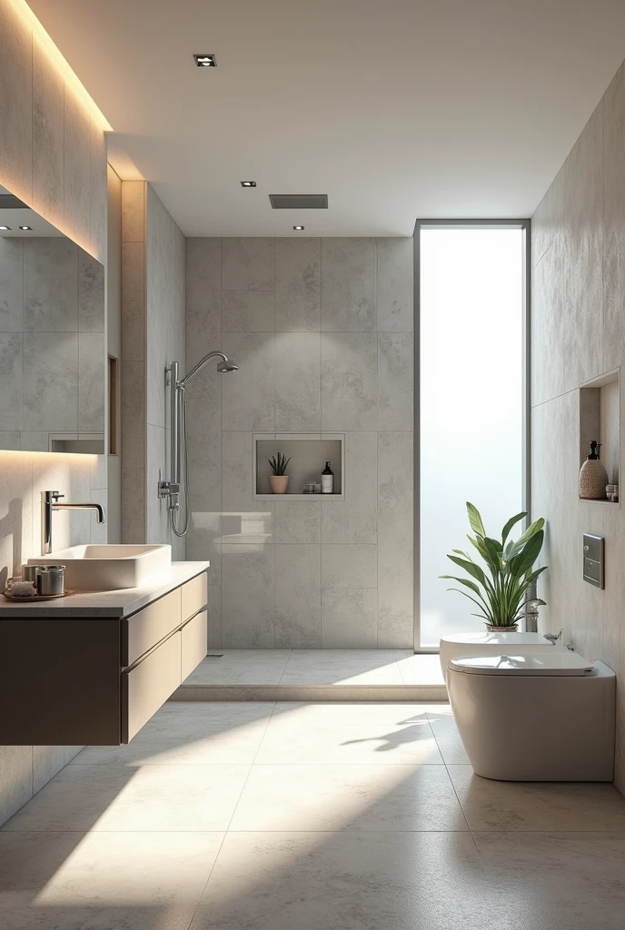 bathroom contemporany, ultra-realistic , 8k, ultra realistic render , 4K , photo realist , frosted glass window