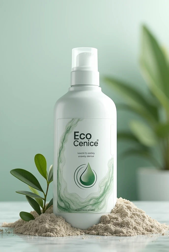 create an image where there is a detergent made from combustion ash, and where is the name ECO CENICE, In the image it must contain ash and the detergent will be liquid
