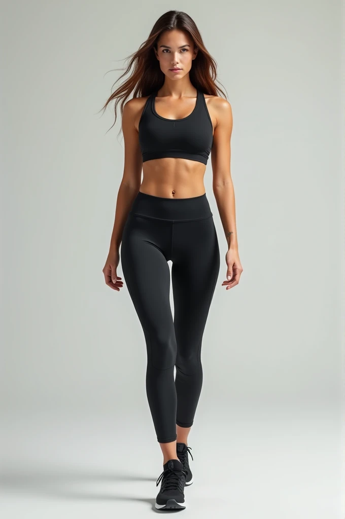 A slim woman in full body gym clothes 