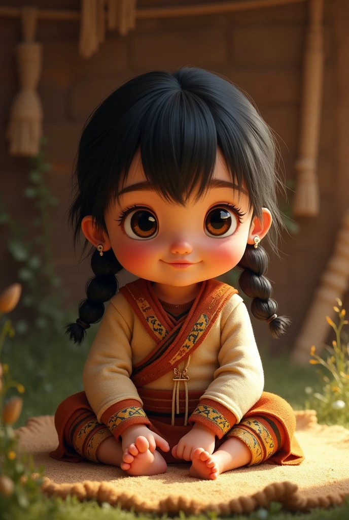 A realistic native american toddler girl